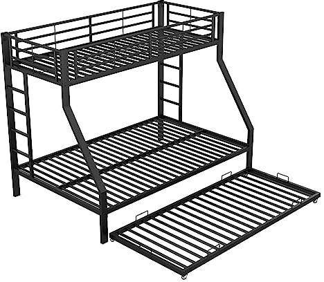 KecDuey Etagenbett, Metallbett mit ausziehbarem Bett,mit Leiter auf beiden Seiten für Kinder, Jugendliche, Erwachsene, einfach zu montieren (Schwarz)