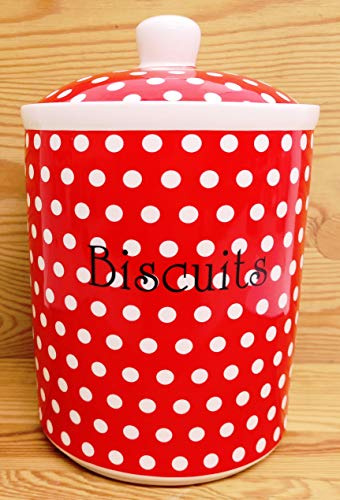 Rainbow Decors Red Dots Grande boîte à biscuits en porcelaine anglaise décorée à la main 2 l