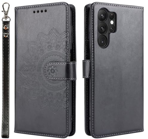 ELTEKER Handyhülle für Samsung Galaxy S23 Ultra Hülle Klapphülle mit Kartenfach Schutzhülle Flip Case - Schwarz