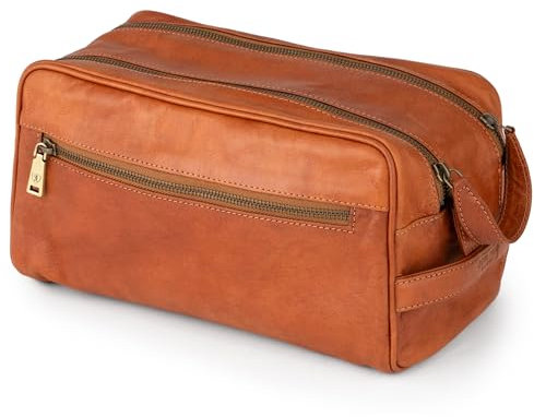 Berliner Bags Vintage Kulturbeutel Tim M, Kulturtasche und Waschtasche aus Leder, Kosmetiktasche für Damen und Herren - Braun