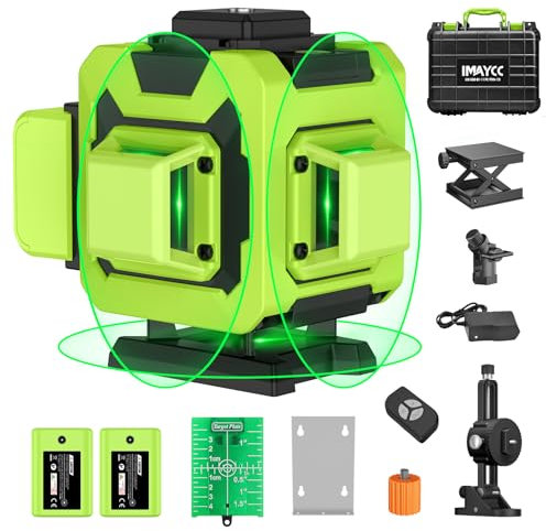 IMAYCC Laser Level, 3D Green Laser Level Self Leveling 12 Lines Cross Horizontal & Vertical 3x360° for Construction with Remote Control, Rechargeable Battery, Charger and so on