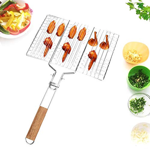 Fisch-Grillkorb, faltbar, tragbarer Edelstahl-Grillkorb, tragbarer Grillkorb aus Metall für Fisch, Gemüse, Garnelen, Grill-Kochzubehör