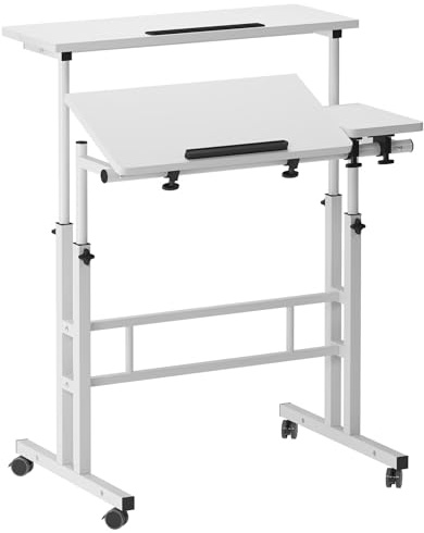 soges Laptoptisch Laptopständer Computertisch mit Multiverwendungsweisen geeignet für Sitzen und Stehen,Höheverstellbar,flexibel Bewegung mit Rollen,Weiß 80 x 40 cm