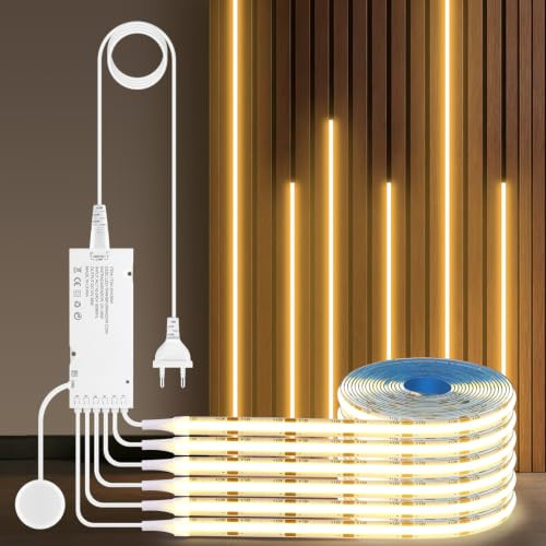 CHNMALITAI 12V COB LED Streifen, 6 Pcs 1M Warmweiß COB LED Strip Light with Berühren und Hand Sweep Dimmer Schalten Für Schrank Vitrine Küche Beleuchtung (Warmweiß, 1M)