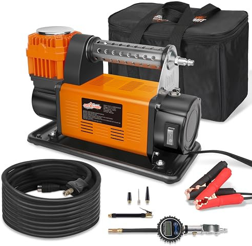 ROAD2SUMMIT Compressore d'aria con manometro digitale, kit di gonfiaggio per pneumatici, 12 V, resistente, portatile, 7,06 ft³/min, max 135 PSI, kit pompa ad aria fuoristrada per veicoli 4x4, camper,