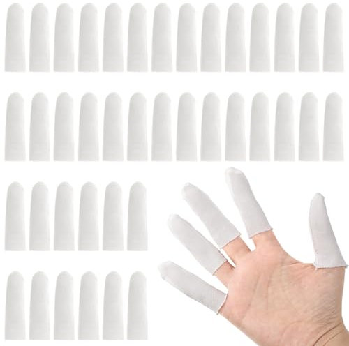 JJUNW 100 unidades de algodón para dedos, protección de dedos de algodón, transpirable, absorbente, blancos, elásticos, para cocina, jardín, escultura