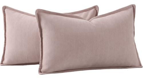 Madizz 2 Pezzi Ciniglia Copricuscini Testurizzata con Bordo Morbido Decorativo Fodere per Cuscino Lusso Stile per Divano Camera da Letto 30x50 cm Rosa
