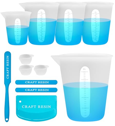 CRAFT RESIN Silicone Measuring Cups for Epoxy Resin – Set of 4 Epoxy Mixing Cups (500ml, 250ml, 100ml, 15ml) with Sticks & Spreader – Reusable Silicone Cups for DIY Art, Mold Casting, Jewelry Making