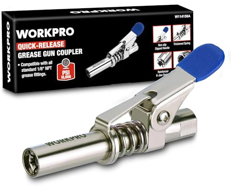 WORKPRO Testina Ingrassatore Professionale 10000 PSI con Manico Singolo e Blocco a 6 Morsetti, Adattatore per Pistole Grasso Compatibile con NPT 1/8 Pollice