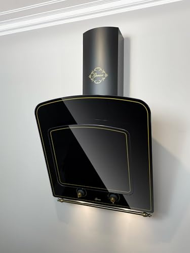 GURARI Kopffreihaube GCH S 142 60 BL N Dunstabzugshaube 60 cm, Retro Wandhaube, Schwarz Glas, 1000m³/h