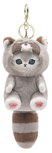 QHUACIZJL Niedlicher Katzen-Schlüsselanhänger, 12,7 cm, Plüsch-Rucksack, Zubehör, Taschenanhänger, niedlicher Schlüsselanhänger, Geschenk, Waschbär-Katze, 5.31 * 3.35