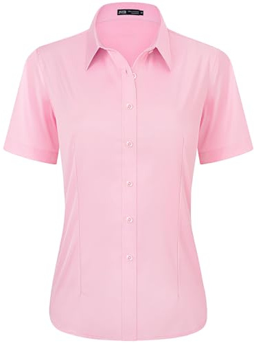 J.VER Bluse Damen Elegant Klassische Businesshemd Comfort Fit Faltenfrei Atmungsaktiv Shirts für Kellner Floristin Waitress,Rosa,L