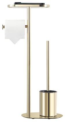 BGL Freistehendes Toilettenbürsten-Set mit Toilettenpapierhalter, Luxus-Edelstahl in Bright Gold, 3-in-1 Badezimmerzubehör mit Ablage