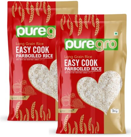 Puregro Easy Cook Rice | Aromatic Long Grain Rice | Premium Quality | Perfect for Fluffy and Flavourful Rice | Quick Cooking Rice | Ideal for Jollof Rice | Paraboiled Rice 2kg | Pack of 2