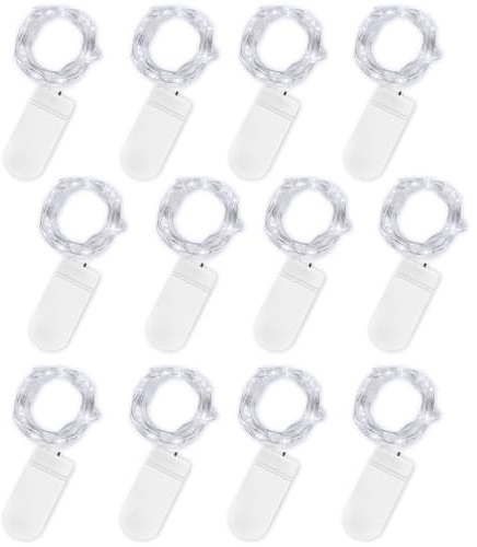 Jsdoin Fairy Lights, 12 Pack 2m 20 Led Battery Operated String Lights Copper Wire Light for Indoor Outdoor Lighting, Bedroom, Wedding Decor, Party, Christmas, Tree Decoration (Cool White)