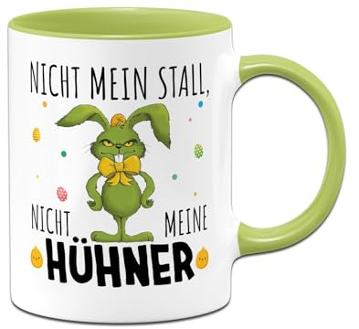Tasse Ostern - Grinch Osterhase - Nicht mein Stall, nicht meine Hühner - Hasen Ostertasse lustig mit Spruch - Ostergeschenk für Erwachsene Männer & Frauen - Oster Geschenke (Grün)