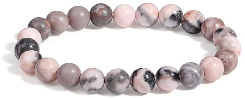 XIANNVXI Rosa Zebrajaspis Armband 8mm Perlen Rosa Perlenarmband Kristalle Armband Echte Steine Armbänder Damen Geschenk für Mama