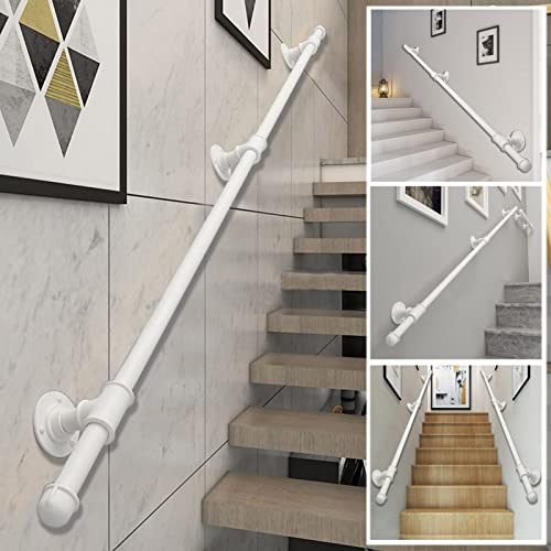 Kit de rampe d'escalier – Barre d'appui murale antidérapante pour la sécurité des escaliers – Barre de support complète de 30 à 600 cm, capacité de 200 kg, balustrade blanche