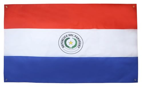 AZ FLAG Bandera Paraguay 150x90 cm Paraguaya Poliéster Ligero 4 Ojales | Uso interior Enseña costuras dobles y bordes reforzados con ojales metálicos