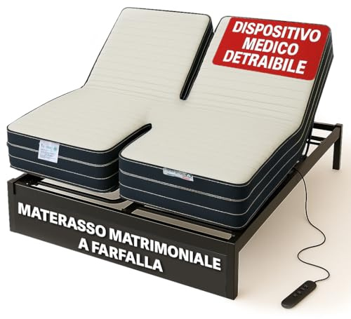 Francegaglia- Materasso Memory Foam Matrimoniale 'Butterfly' - Comfort Personalizzato Per Rete Matrimoniale Elettrica - Indipendenza Regolabile, Struttura A 3 Strati, Altezza 23 cm (180x200)