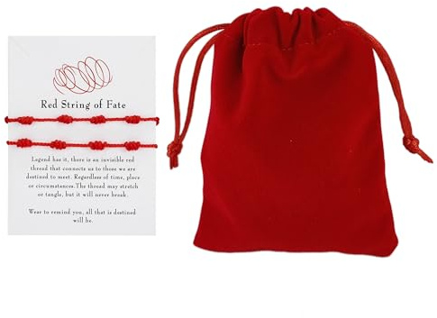 Aloha 2 Pezzi Braccialetti Filo Rosso del Destino 7 nodi Rosso Bracciale Kabbalah Portafortuna Fatto a mano Regalo di compleanno per Famiglia Amici Uomo Donne Protezione