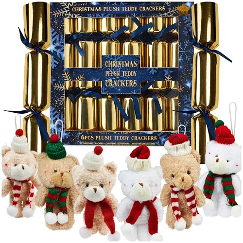 KreativeKraft Christmas Crackers No-Snap 6-Pack Mini Soft Decor Accents, Party Hats Jokes, Party Favors Christmas Decorations Holiday Gift (Multi Xmas Decor)