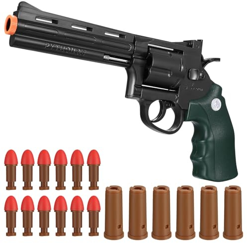 Revolver Foam Dart Gun 12 Soft Bullets 6 Shells Rotating Cylinder Gift 6+(Green)