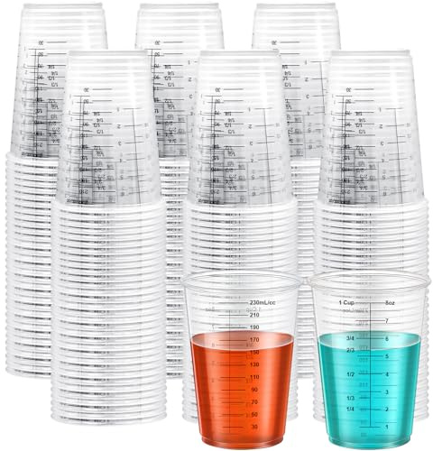 Lot de 200 Gobelets Doseurs Gradués, 240 ml, pour Résine Époxy | Gobelets Mélangeurs en Plastique PP avec Graduation ml/oz pour Peinture, Pigments, Colles et Loisirs Créatifs