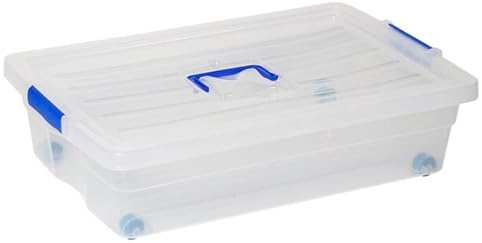 Acan Tradineur - Scatola portaoggetti con ruote n. 2, in plastica, contenitore per giocattoli, vestiti, coperte, libri, 30 l, 59 x 39 x 16 cm, trasparente