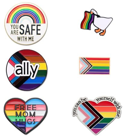 STFZAE 6 Stück Pride Anstecknadeln Set, LGBTQ Pride Pins Geschenk, You Are Safe With Me Regenbogen-Flagge, Anstecknadeln für Taschen, SRegenbogen Emaille Brosche，Schwul, Lesben, Trans Accessoires