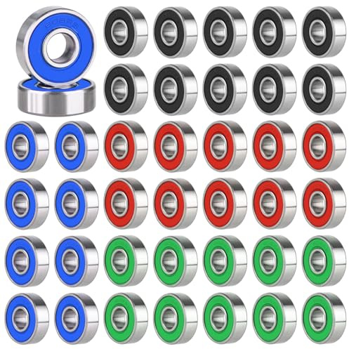 40 Piezas 608RS Rodamientos Metálicos para Ruedas de Monopatín Monopatines, Patines en Línea y Patines de Ruedas para Patinetes Longboard, Fidget Spinner (608RS, colores, 40 piezas)