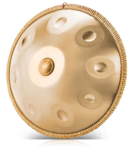 BIILOYY 22 Inch Handpan Drum,9 Töne 440Hz Handpan Instrument,D-Moll Hand Pan,Handabgestimmtes Komplettset für Soundhealing, Yoga and Live-Performance (Gold, 9 Töne- 440Hz)