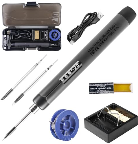 Akku Lötkolben Set: Wiederaufladbar USB Lötkolben mit LCD, 3 Temperatur Einstellbar 300-450 ℃ 1000mAh Kabelloses Lötstation mit 3 Lötspitzen, Lötdraht, Löt Lötset für Reparaturarbeiten (Grau)