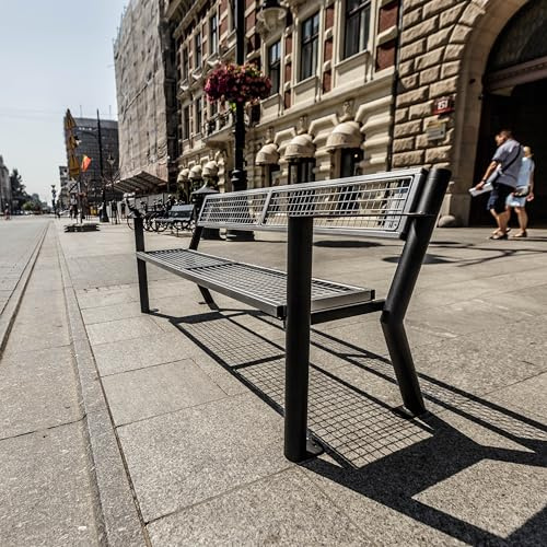 REKORD Gladiator Solid Parkbank 175 x 59 x 76 cm Robuste Moderne Stahlbank für Stadt Garten Park Bahnhof & öffentliche Räume Wetterfeste Sitzbank mit Rückenlehne