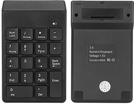 lvifloae Bluetooth Número inalámbrico Pads de 18 Llaves en Forma de U 32.8 pies Distancia de conexión Negra ABS de bajo Ruido de bajo Ruido Numérico para PC portátil