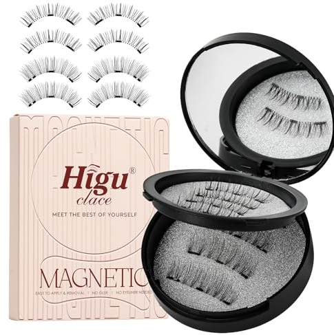 Faux Cils Magnetique, Cils Magnetique Naturel Réutilisables avec Applicateur, Aucune Colle Nécessaire Higu Clace Faux Cils Magnetique facile à porter et à enlever avec instructions (Style AB)