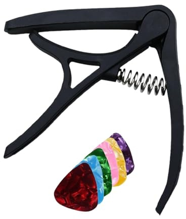 Gitarren-Capos Präziser, einstellbarer Stimmgerätclip | Mit 6 Plektren Akustik-Capo für Anfänger, Männer, Frauen, Spieler, zum Üben, Proben und für Auftritte