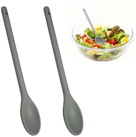leruiyezs 2 Pcs Cuchara Mezcladora de Silicona,Antiadherente,30,5x5cm,Mango Largo Resistente al Calor para Cocina Hornear Servir Mezclar Ensaladas Uso Diario,Mezcla Rápida,Cuchara de Silicona,gris