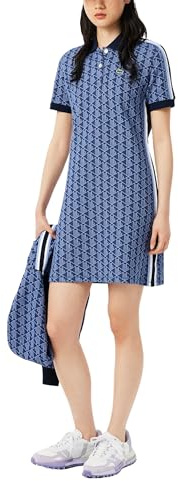 Lacoste Women's Slim Fit Monogram Jacquard Polo Dress, Navy Blue/Delphinium, 12