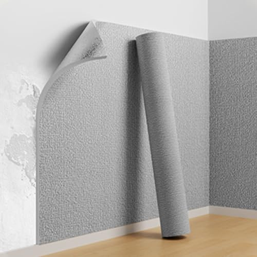 Koncey Papier Peint Autocollant, 6 MM Rouleau Isolant Thermique, Revetement Mural Imperméable, Autocollant Mural Anti-Froid Texture Lin pour Salon Chambre(Gris,50 x 500 CM)