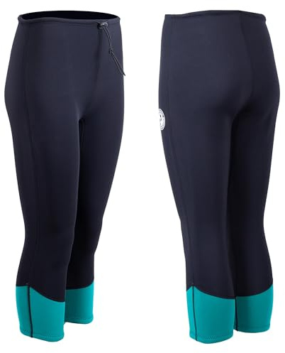 Two Bare Feet Women's Harmony 3/4 Length Capri Wetsuit Pants – 3mm Neoprene Wetsuit Bottoms for Swimming, Surfing, Paddleboarding & Water Sports – Flexible & Lightweight (Black/Teal, XL)