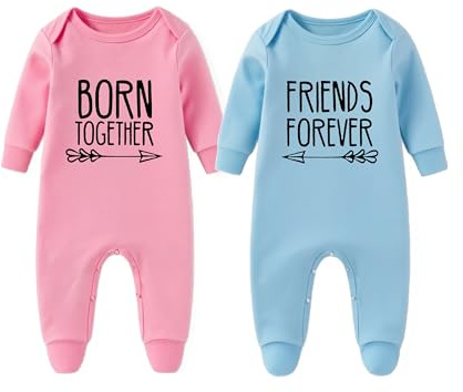 YSCULBUTOL Baby Twins Bodysuits Born Together Newborn Unisex Toddler Outfits Cute Infant Twin Baby Clothes With Sock(pb 3 months)