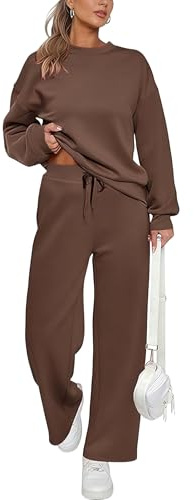 Conjuntos de Sudadera para Mujer, Sudadera Informal de Manga Larga con Pantalones chándal Pierna Ancha, Ropa Estar por casa, Conjunto chándal, Color café, Talla Grande