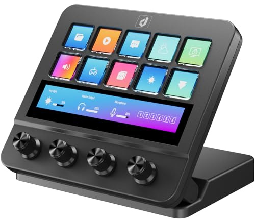 upHere Macro Keypad, Stream Control Deck Game Shortcut Keyboard with 10 Programmable Key,4 Knobs, Customizable Preset Visual Pad for OBS/Twitch/YouTube/Streamlabs, Desk Office Setup, Laptop, PC, Mac