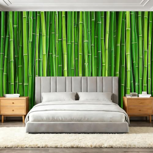 Tizhweqo Papel Pintado Pared Bosque de Bambú Papel Pintado Efecto 3D Bambú Verde Salón Dormitorio Fotomurales Tejido No Tejido Murales Decorativos Pared Wallpaper for Walls (250x175 cm) 491v