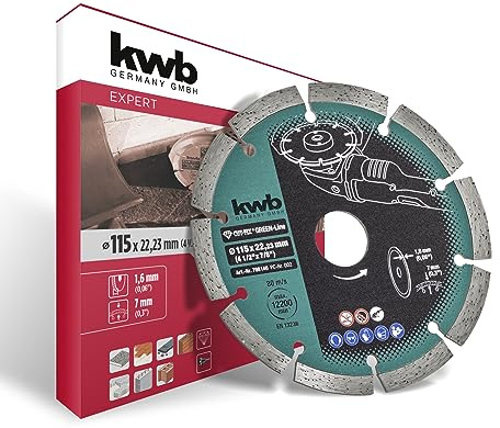 kwb CUT-FIX® Green-Line Diamanttrennscheibe ø 115 mm mit segmentiertem Turborand, hohe Lebensdauer, gesintert und mit 22,23 mm Bohrung
