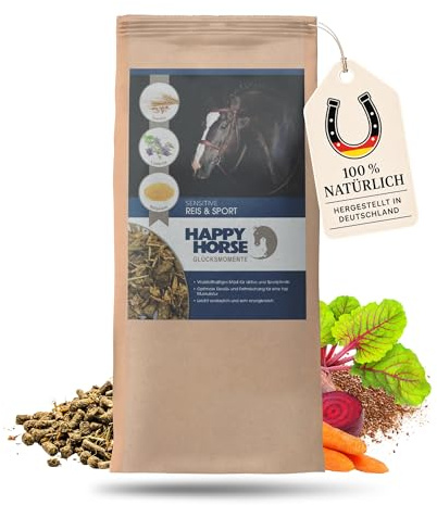 HAPPY HORSE Sensitive – Reis & Sport 14 kg | Pferdefutter für Muskelaufbau | Sehr niedriger Getreideanteil | Glutenfreie Reiskleie | Hochverdauliche Energie für Sport- & Aufbaupferde