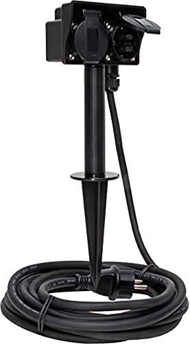 Kopp Außensteckdose Erdspieß mit 4 Schutzkontakt Steckdosen 230 V I Garten-Steckdose Außen-Bereich mit 1,5m Zuleitung I Gartenspieß Steckdose Aussen I Energiesäule Garten IP44 I Schwarz – 145342043