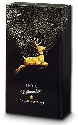 5 Stück/Set. Wein Flaschen Geschenkkarton 2er Schwarz & Gold Rentier zu Weihnachten