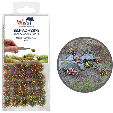 War World Scenics 4mm Blumen Mischung Selbstklebende Statische Grasbüschel x 100 - Modellbau Modellbahn Landschaftsbau Diorama Miniatur Tabletop Spiele Wargame Modelleisenbahn Geländebau